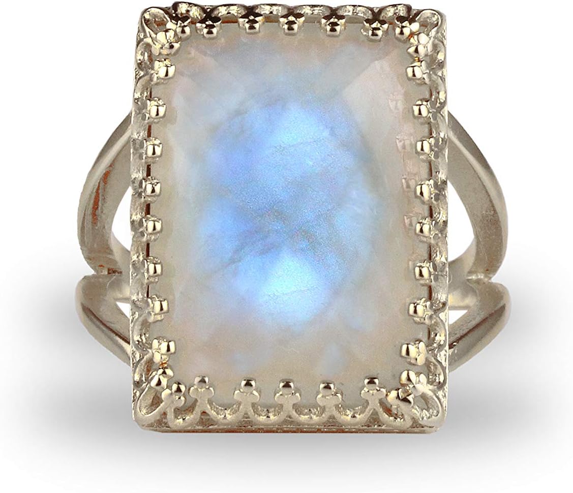 Captivating 925 Sterling Silver and 14K Ring - Charming Moonstone in 925 Sterling Silver - Ring Jewelry for Parties, Casual Wear - Handcrafted Moonstone Ring - with Fancy Box