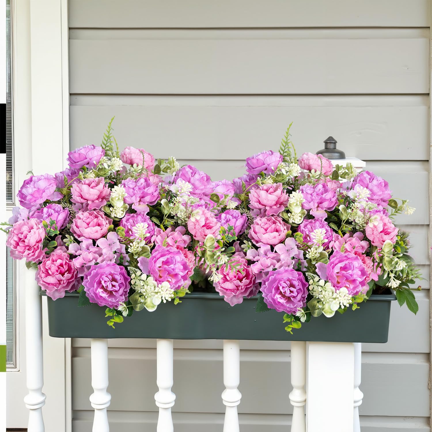 6 Bundles Peonies Artificial Flowers for Outdoors UV Resistant Faux Peony with Hydrangea Fake Flowers Silk Flowers for Outside Front Porch Garden Window Box Decor(Lavender Pink, Purple)