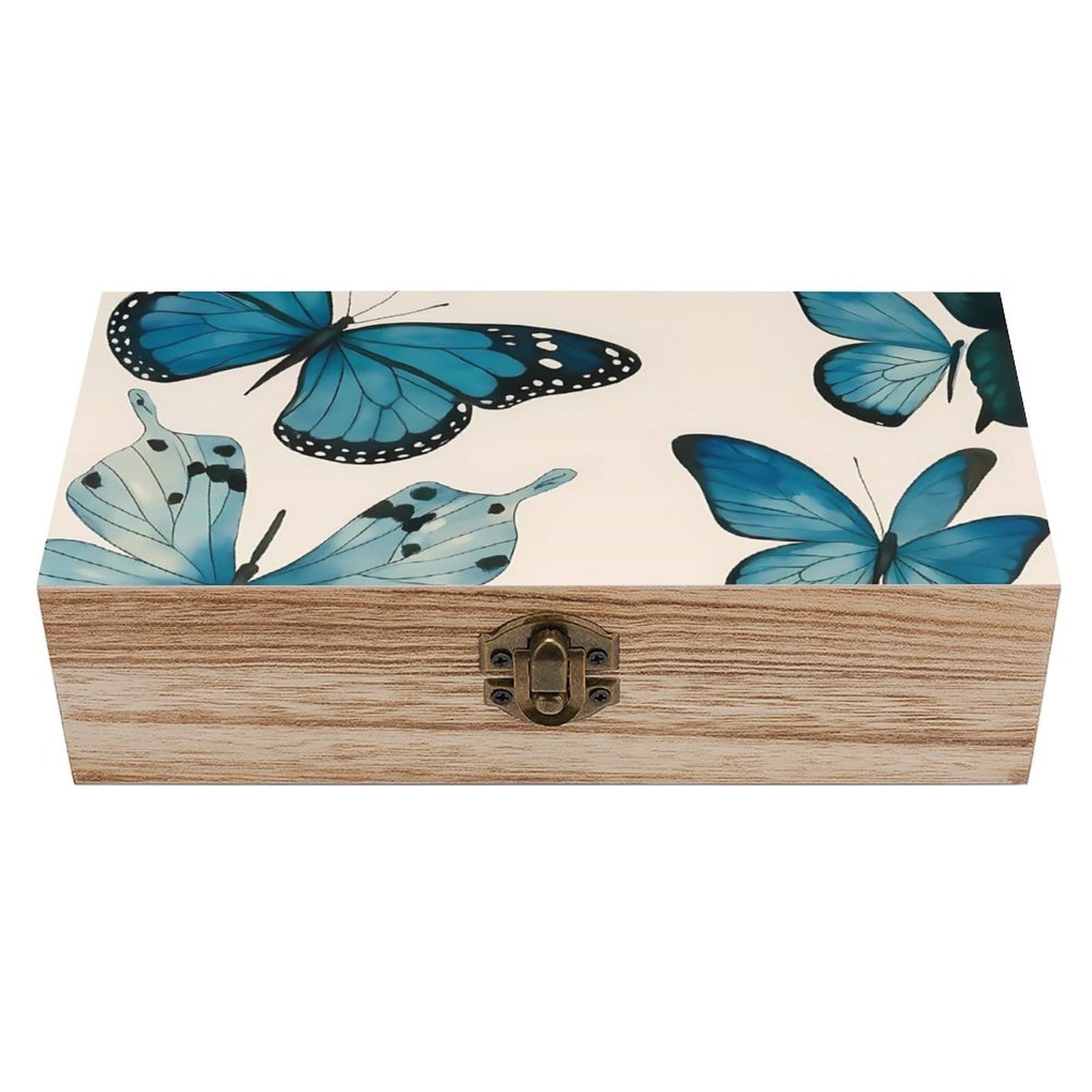 Oudrspo Retro Blue Butterfly Retro Wooden Storage Box Keepsake Jewelry Decorative Art Storages Box Gift Boxs