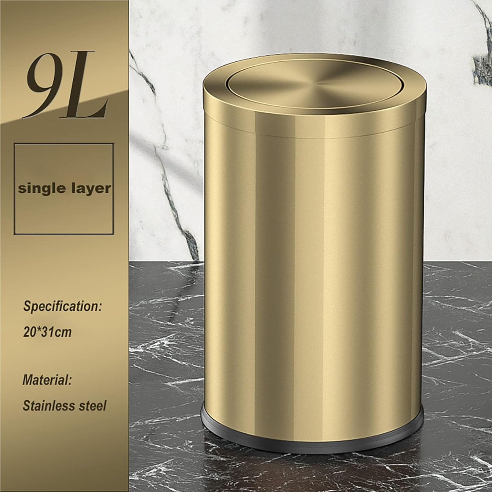 Générique Poubelle Salle de Bain avec Couvercle Basculant, Petite Poubelle Salle de Bain 9L, Acier Inoxydable Doré Surface Brillante, Mini Poubelle Salle de Bain pour WC, Cuisine, Bureau