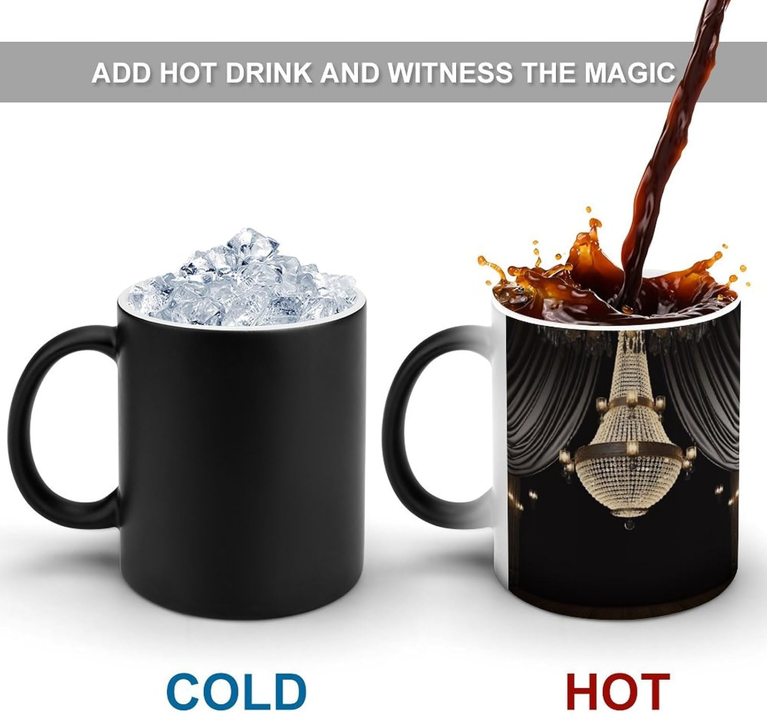 Color Changing Mug Ball Room Chandelier Printed Ceramic Coffee Mug Heat Changing Sensitive Mug Magic Heat Changing Coffee Mug Novelty Coffee Mugs