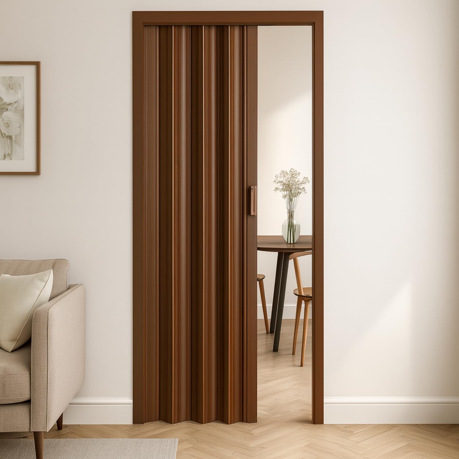 Paluplus Porta a Soffietto in PVC, Misura 214x84 cm, Spessore 3 cm, Senza Serratura con Chiusura Magnetica, Porta Interna con Maniglia -2711F (Rovere Venato)
