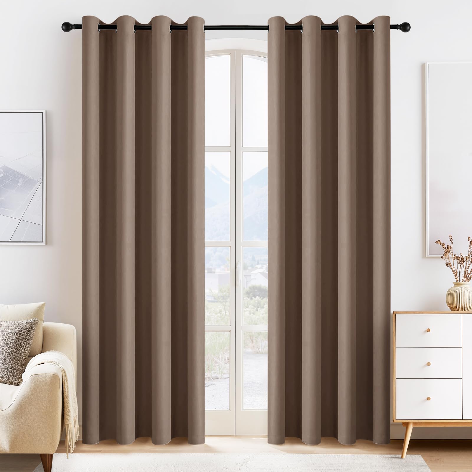 PONY DANCE Window Curtain Panels, 55 Width by 80 Inches Length, Mocha, 2PCS