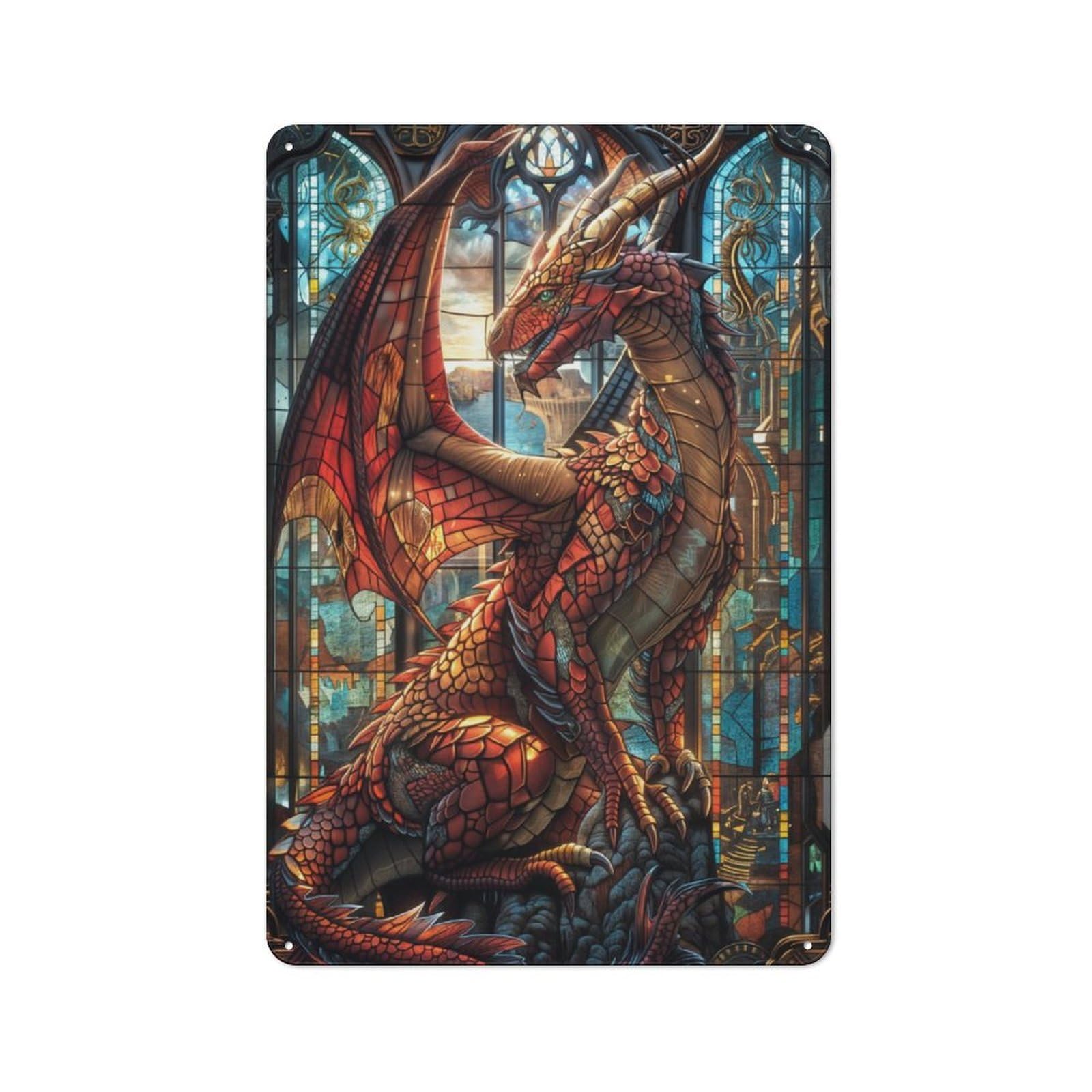 Junmoney Stained Treasure Dragon Rustic Metal Sign 30X20cm Featuring For Garage Wall, Suited To Garage Decor Collectors