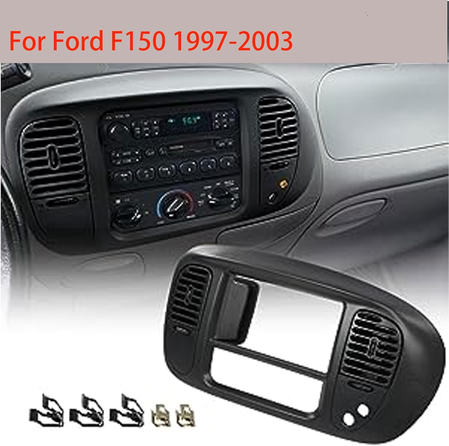 Center Dash Radio Climate BEZEL Panel for Ford F150 Expedition 1997-2003,Air Vent Bezel Trim Grey