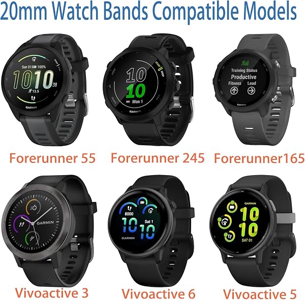 Wownadu 20mm Correas, Pulseras de Repuesto Compatible para Garmin Forerunner 55/158 / 245/165 / 645, Correa Suave Silicona para Mujer y Hombre (sin Reloj) - 3
