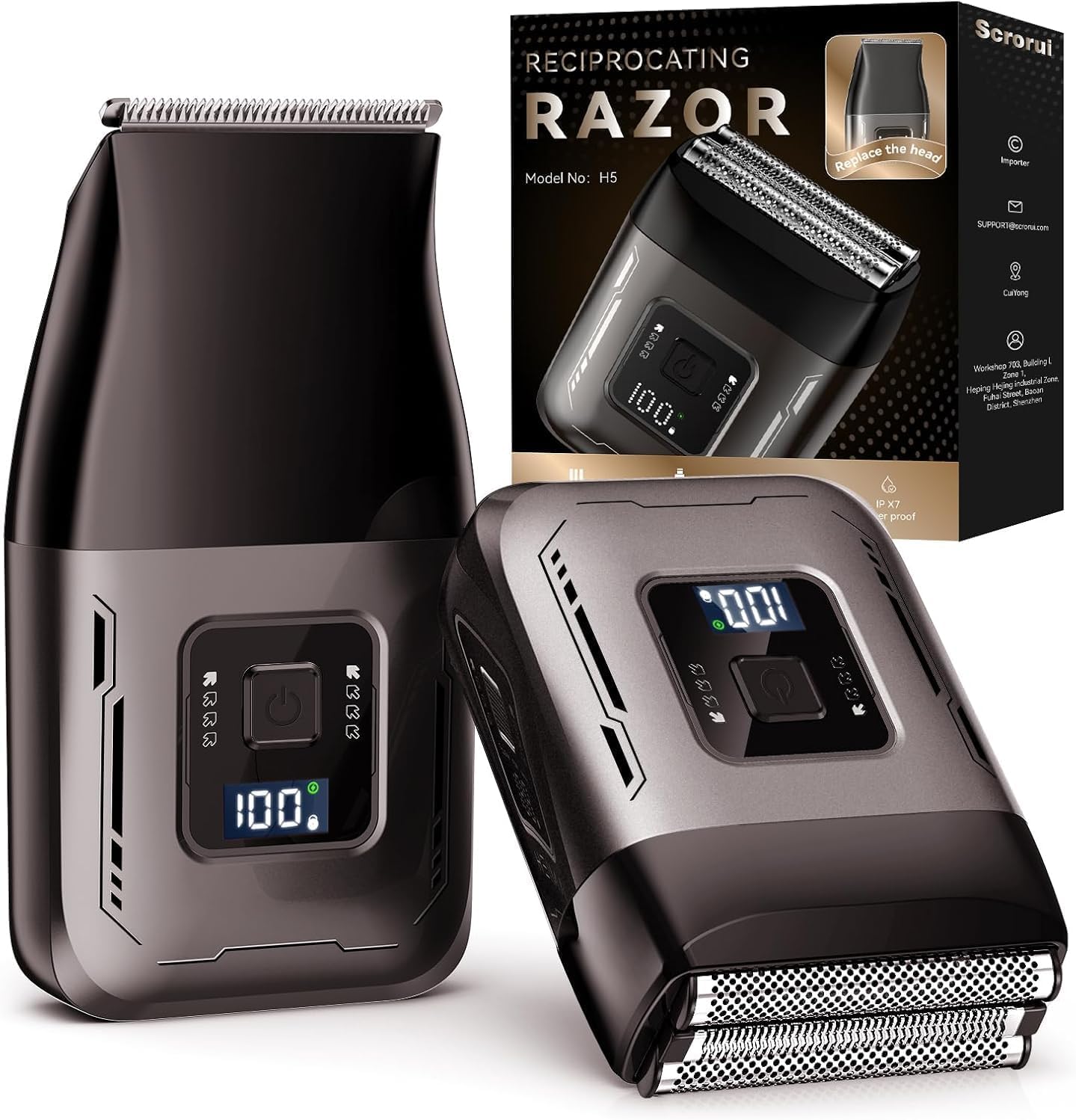 Cordless Foil Shaver for Men: Dual Replacement Heads (Foil + Trimmer), High-Speed 6000RPM,USB-C Rechargeable, IPX6 Waterproof Battery Display & Travel-Friendly/Home Use