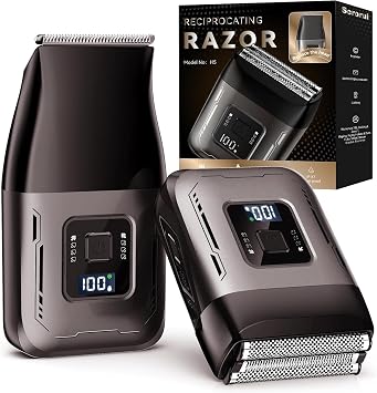 Cordless Foil Shaver for Men Dual Replacement Heads Foil + Trimmer, High-Speed 6000RPM,USB-C Rechargeable, IPX6 Waterproof Battery Display & Travel-Friendly/Home Use