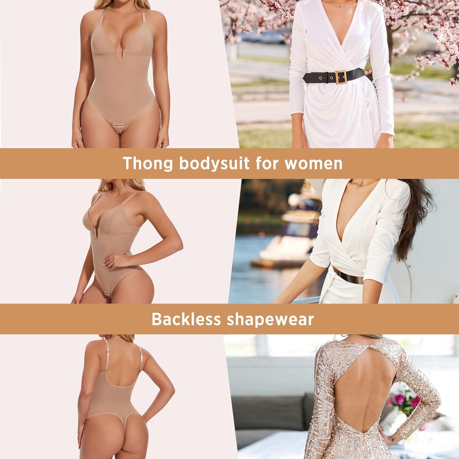 JOYSHAPER Backless Shapewear Tummy Control Body Shaper U Plunge Bodysuits Thong Shapewear Low Back Sexy Bodysuits - Image 3