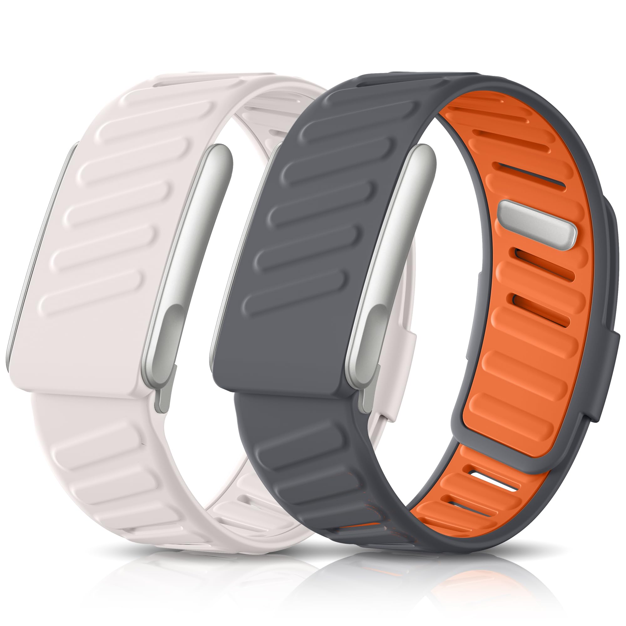 Getino 2 Pack Bands Compatible with Whoop 5.0 Bands One, Peak and MG/Life, Soft Silicone Breathable Waterproof Sport Adjustable Replacement Strap for Whoop Band 5.0 Women Men, Starlight/Grayorange