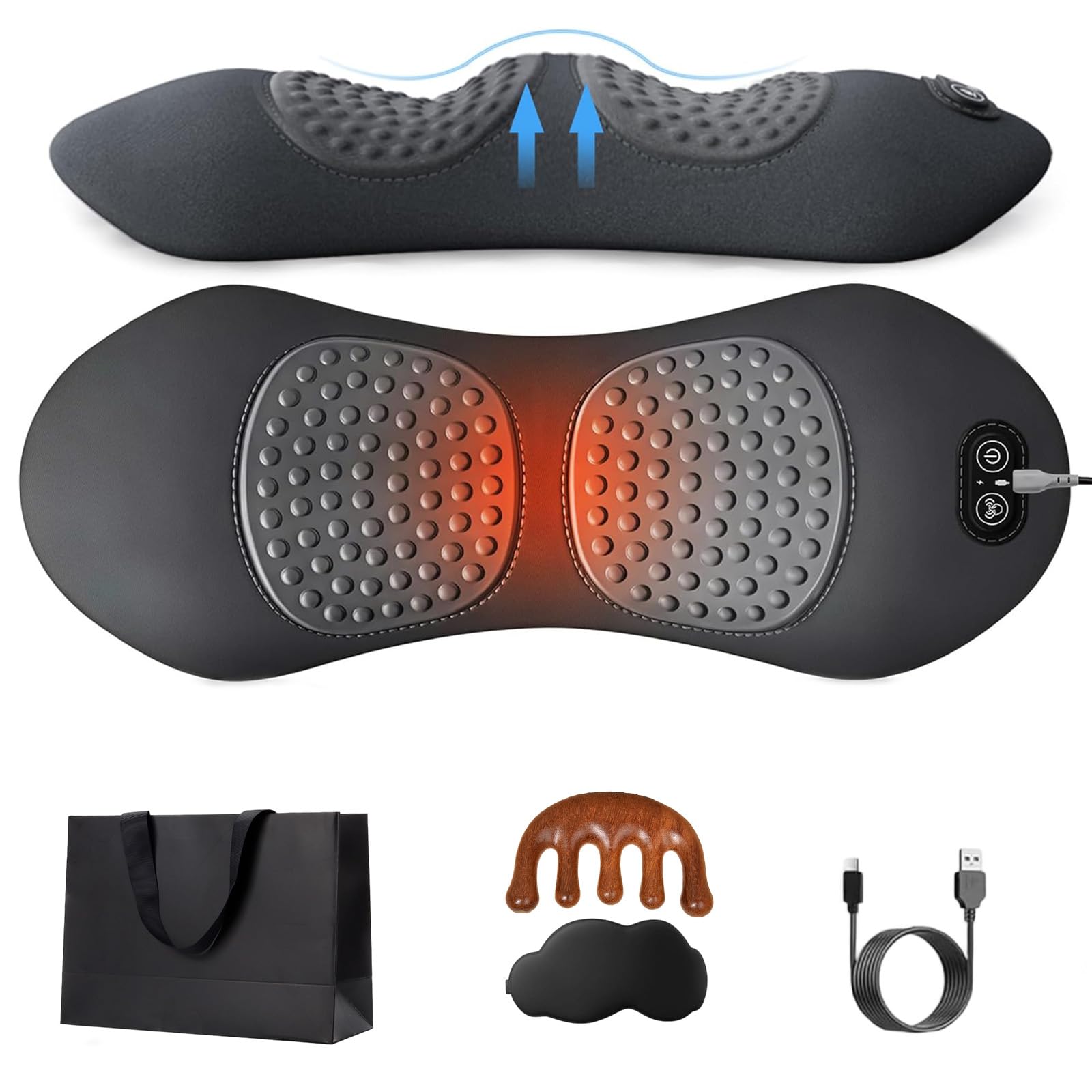 Curosleep - Triple Fusion Massagegerät,Lendenwirbel Massagegerät, Rückenmassagegerät mit Wärme/Vibration/Lendenwirbelstütze, Ergonomische Rückenstütze for Nacken, Schultern und Rücken (A)