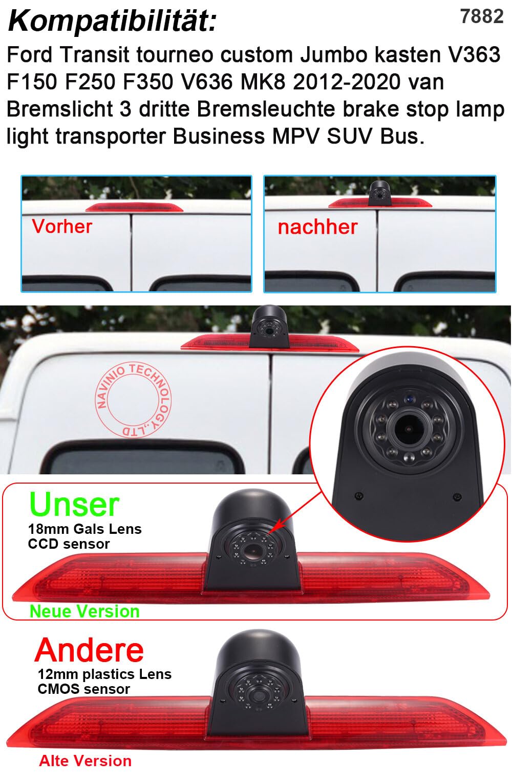 4,3 cala kolorowy wyświetlacz TFT + HD trzeci dach Top Mount lampa hamowania kamera powrotna lampa hamowania kamera zamienna do Ford Transit tourneo Custom Jumbo Box V363 F150 F250 F350 V636 MK8 2012