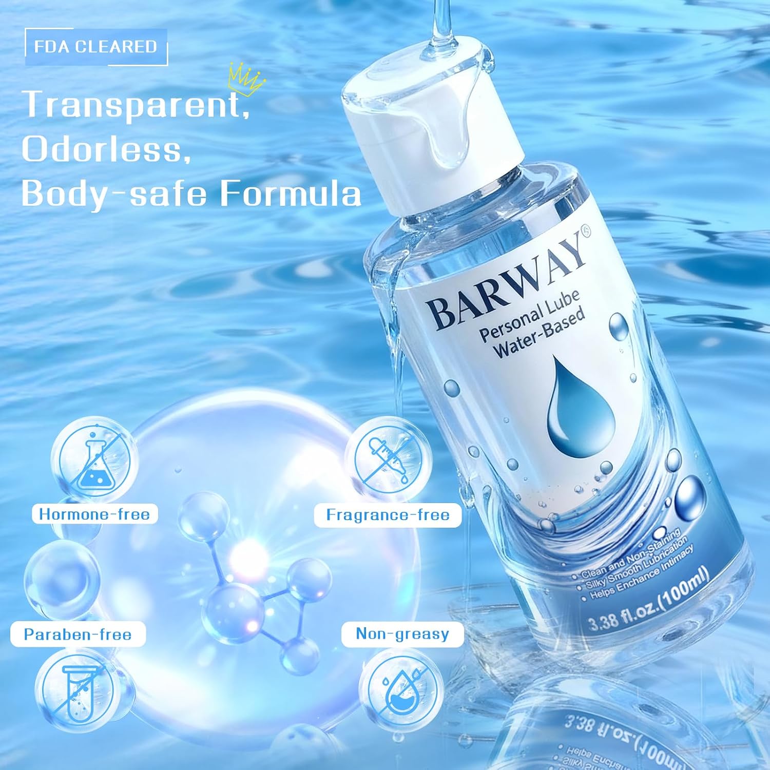Water Based Lube with 10ml Applicator Injector, Anal Sex & Vaginal Lubricant for Privacy & Toys, Non-Sticky pH Balanced Personal Lubrification for Men, Women & Couples, 2 x 3.38 Fl Oz