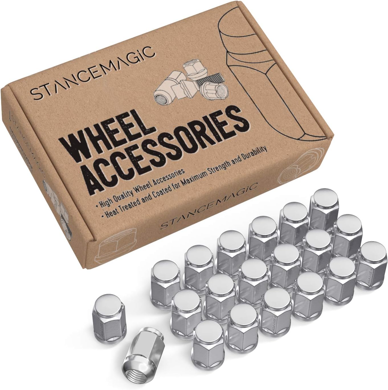 20-Pack Chrome 12x1.5 Radius Ball Seat Lug Nuts For Alloy Wheels - Steel, OE Style