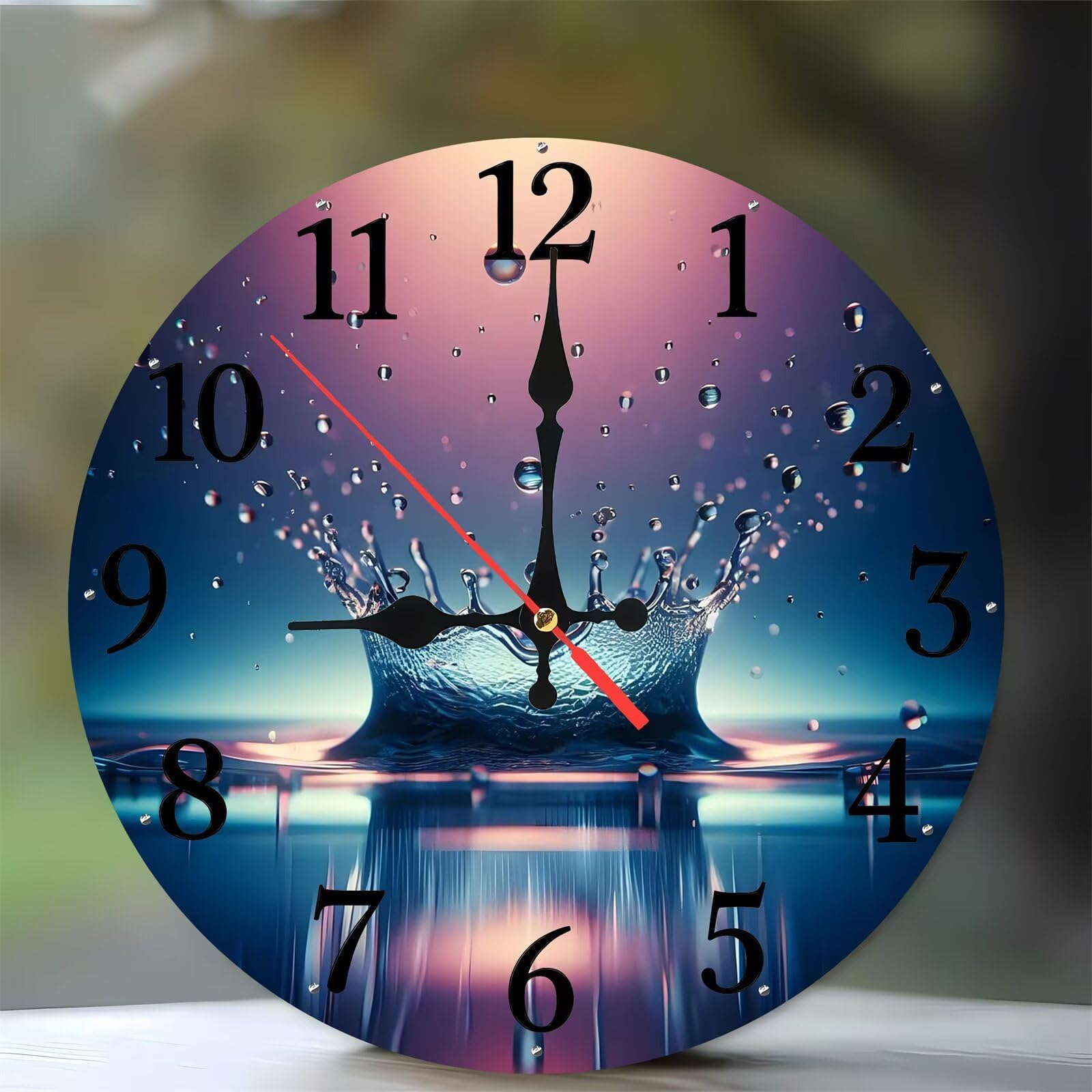 Horloge murale bois de 35 cm silencieuse motif paysage d'eau pour salon