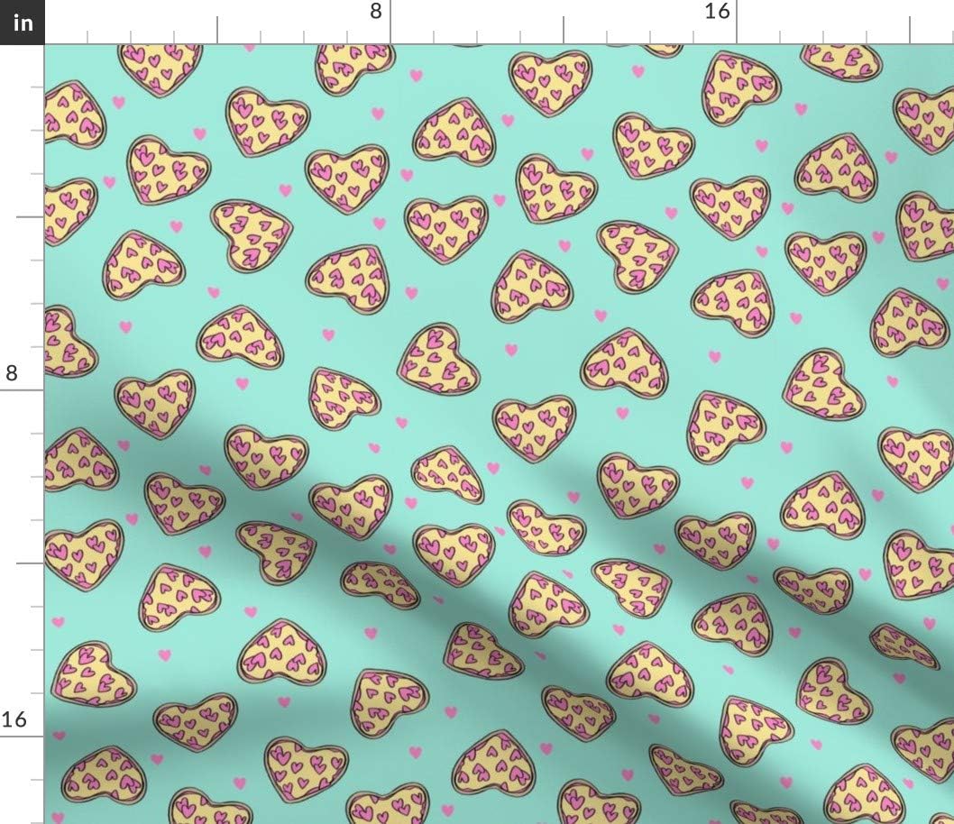 Spoonflower Fabric - Pizza Heart Valentines Day Love Foodie Mint Food Hearts Printed on Petal Signature Cotton Fabric by The Yard - Sewing Quilting Apparel Crafts Decor