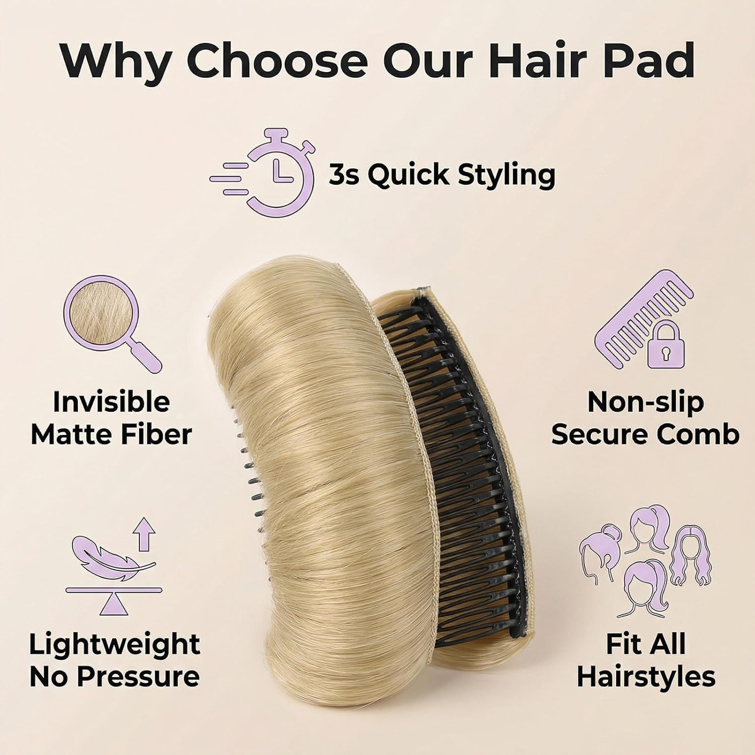 Happyupcity 2Pcs Blonde Invisible Fluffy Hair Pad Bump It Up Volume Hair Bump Clip for Women