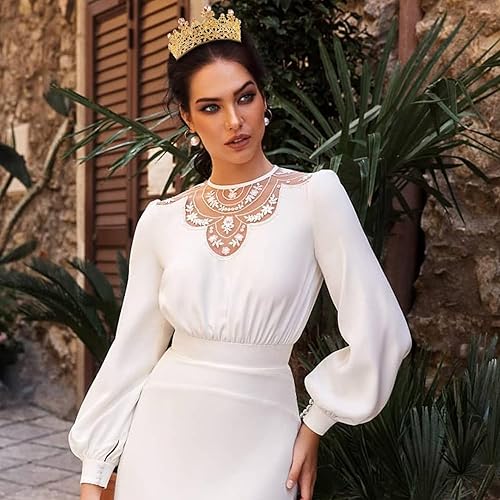 Miniatura 3 de Aprince Tiaras y coronas redondas de cristal dorado champán para mujer, tiaras para niñas, diadema de diamantes de imitación, tiara para mujer,