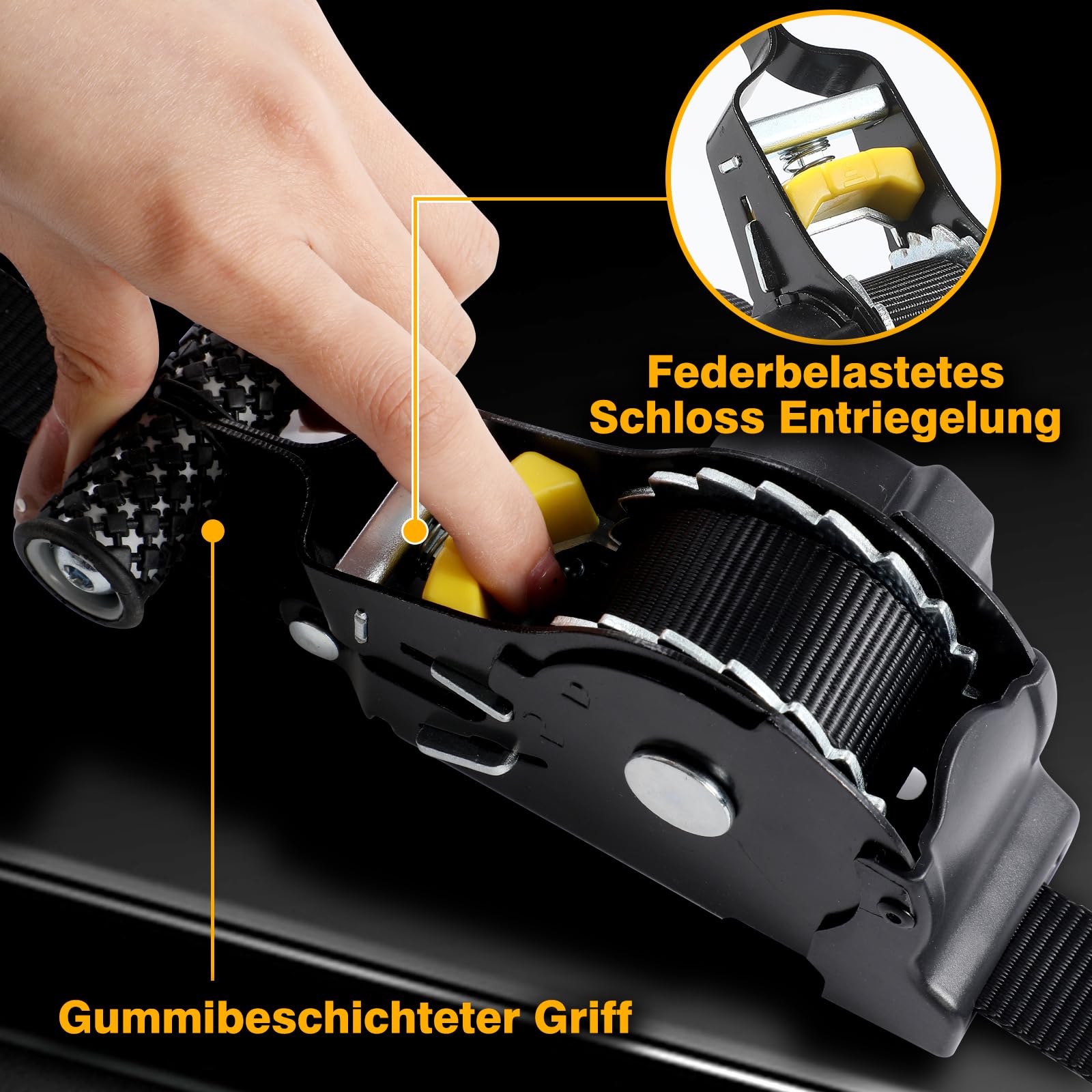 4 Stück Automatik Spanngurte - mit S Haken, 680KG Zurrgurte 3M x 25mm,Automatischer Spanngurtaufroller - Spanngurte mit Ratsche - für Fahrrad,Motorrad,Anhänger(Schwarz