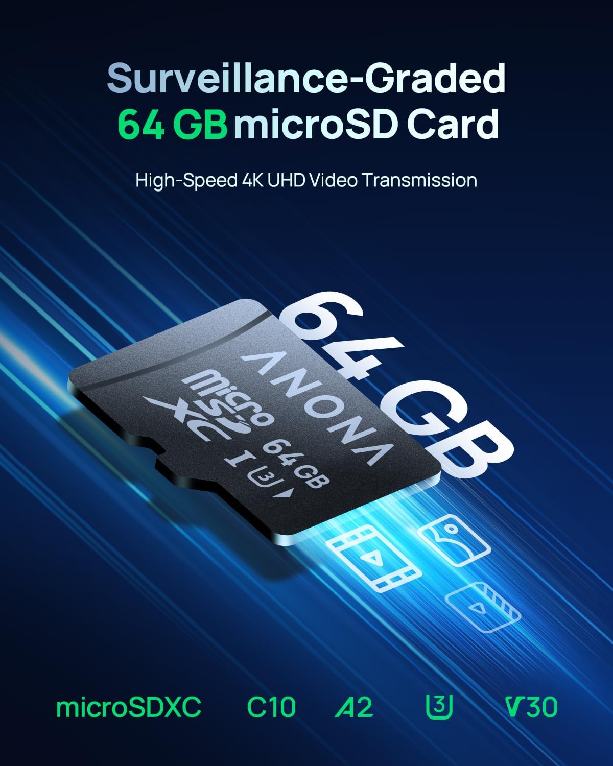 Anona Micro SD Card 64 GB Memory Card, Up to 100MB/s, Suitable for Anona Pano 4K Indoor Camera (64 GB)