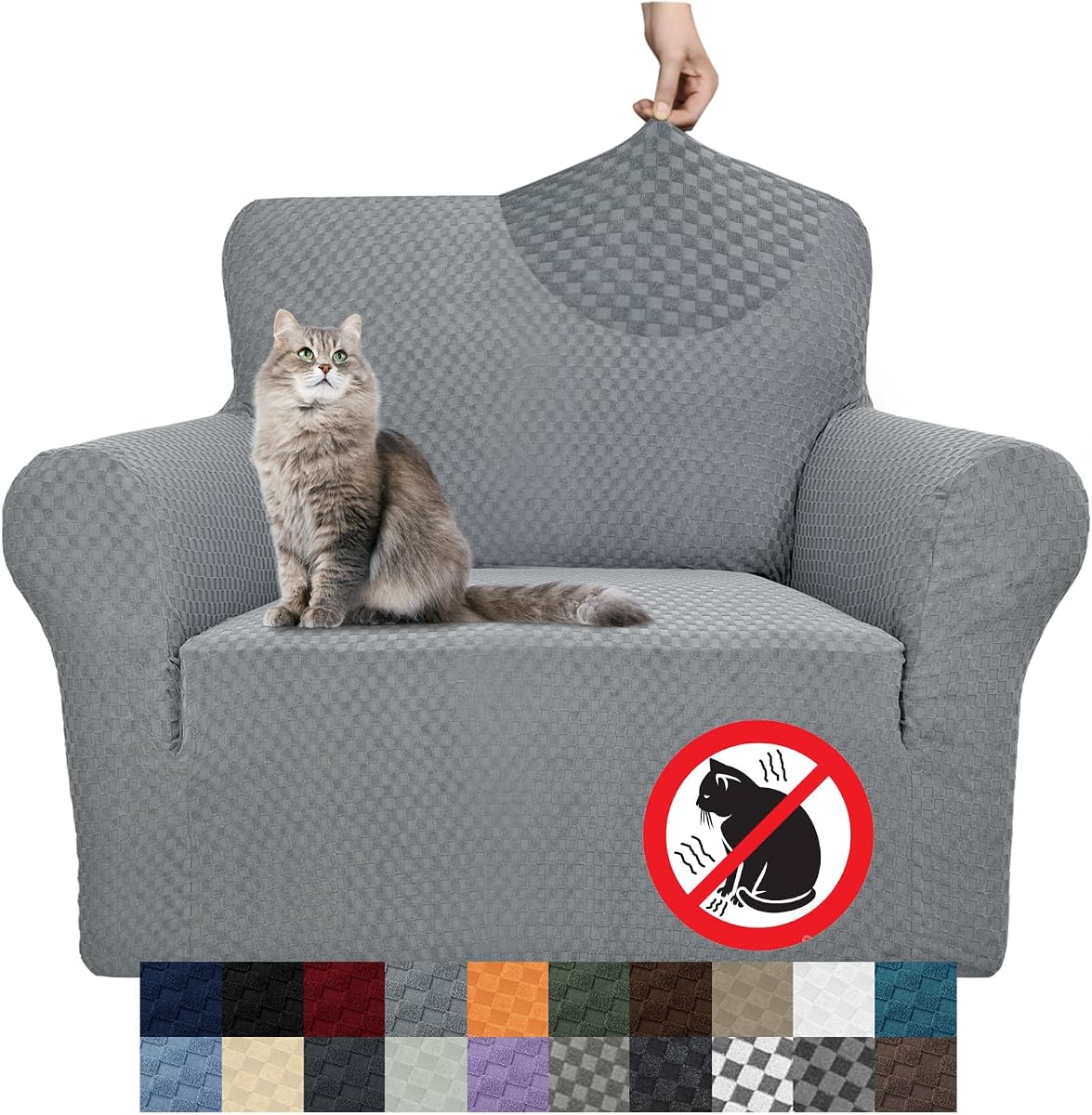 YEMYHOM Funda de sofá con diseño de jacquard de alta elasticidad, funda para sillón para sala de estar, funda para sillón a prueba de mascotas, perros, gatos, antideslizante, protector de muebles elástico mágico (silla, gris claro)