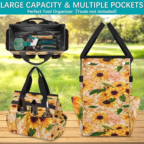 Miniatura 4 de Bolsa de herramientas de jardín de pintura al óleo de girasol para mujeres y hombres, bolsas de almacenamiento de herramientas de jardinería con 10