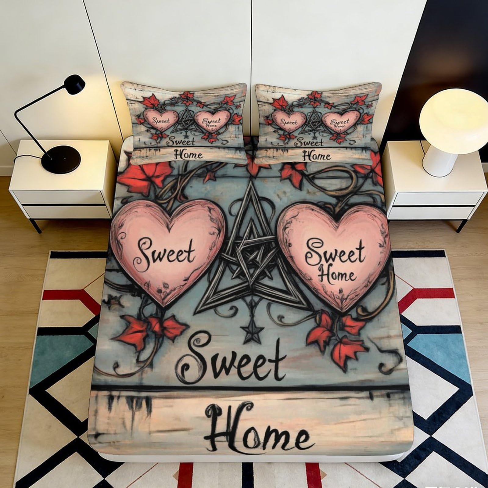 Jqzkxnhpbr Style-9 3D Printed Sweet Heart Fitted Sheet Microfiber Soft Romantic Sweet Home Mattress Cover Bedroom Decor 90X200x25cm