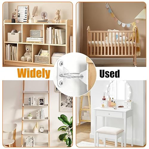 Miniatura 7 de Paquete de 6 anclajes para muebles a prueba de bebés, kit de seguridad con correas antipunta para evitar que el tocador, estantería, armario se