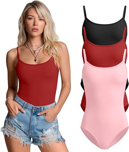 JoyMotion 3 Pack Women's Cami Bodysuits, 3-Color, Medium