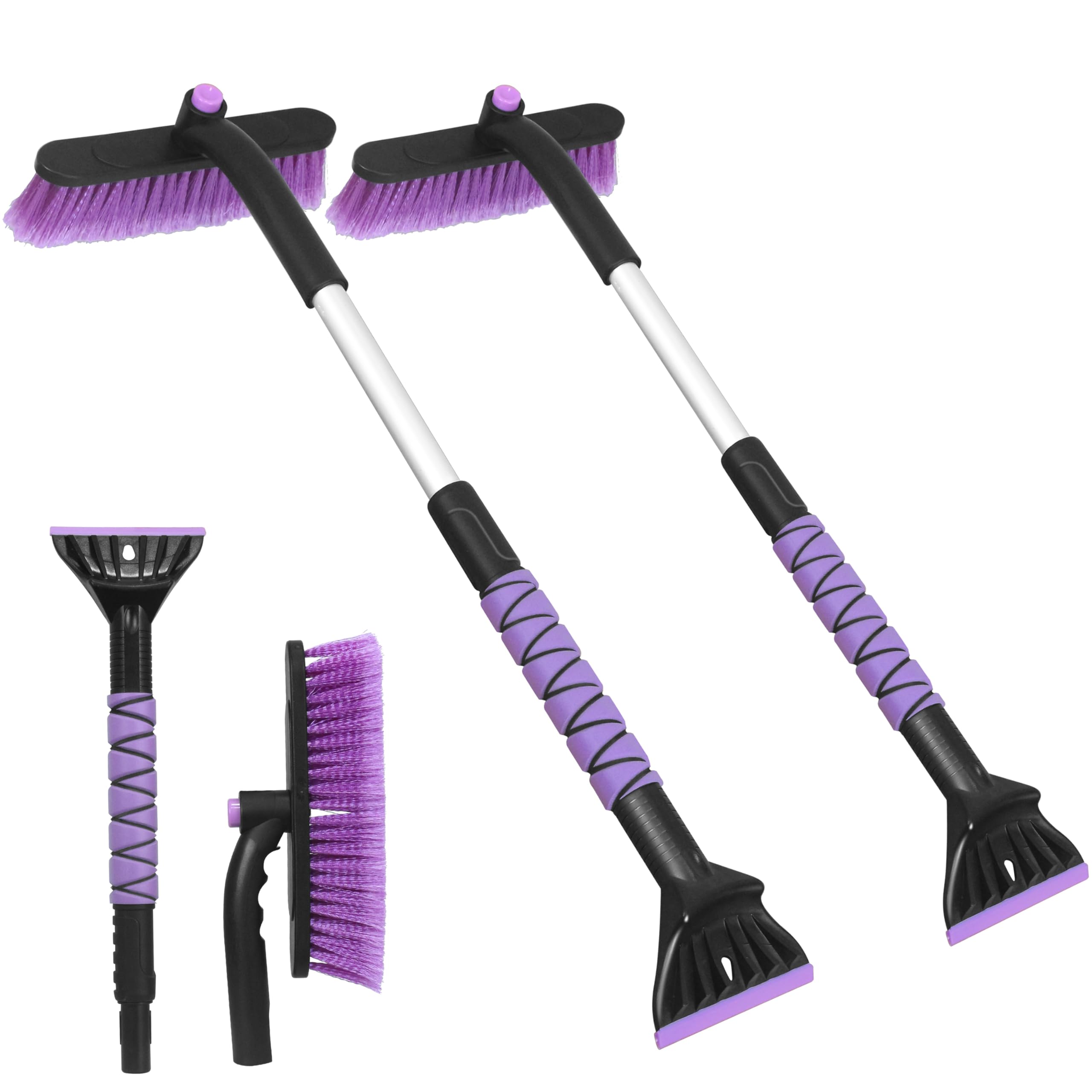 Gardzen 2 paquetes de cepillo de nieve y raspador de hielo de 32 pulgadas para parabrisas de automóvil, cepillo de nieve y raspador de hielo 2 en 1, raspador de nieve extensible con cepillo,