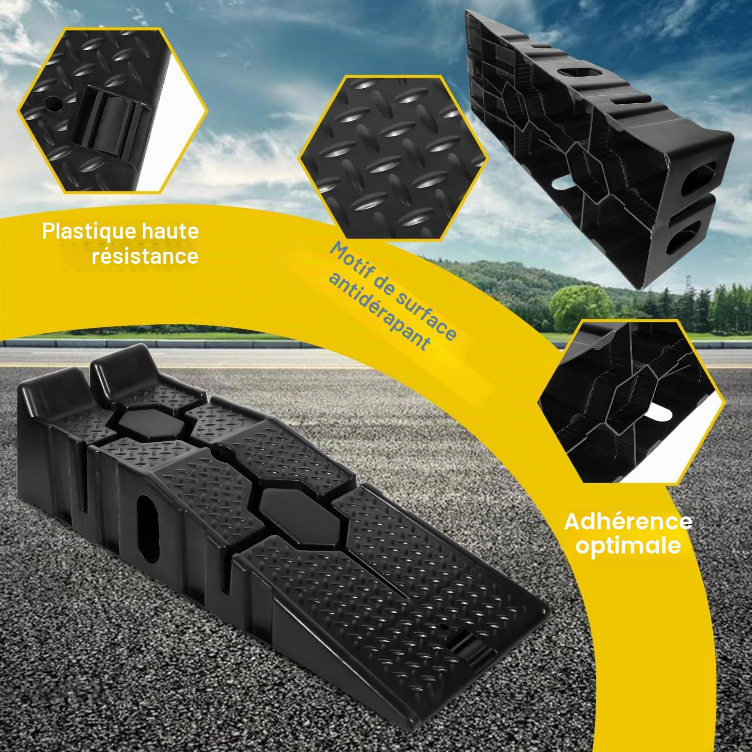 Jopassy Lot de 2 rampes d'accès en plastique antidérapantes avec protection anti-renversement, pont élévateur, rampe de voiture en plastique, capacité de charge de 2 à 3 ans