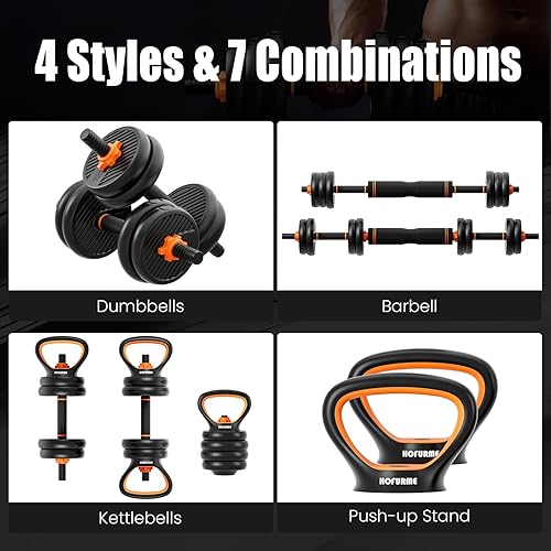 Miniatura 2 de Hofurme Juego de mancuernas de peso ajustable de 33 libras, equipo de gimnasio en casa 4 en 1 con mancuernas, pesas, pesas rusas, modos de flexión,
