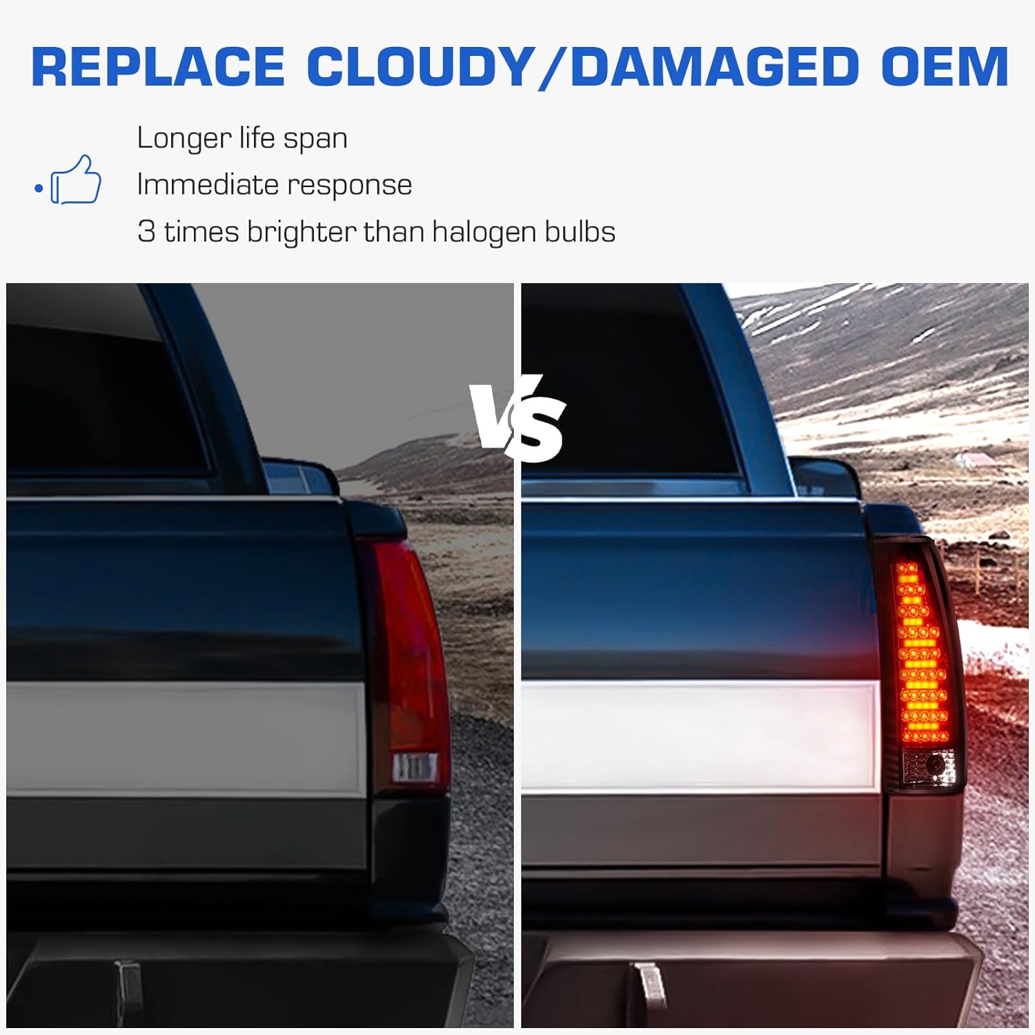 LED Tail Lights Fit for Chevy & for GMC C/K 1500 2500 3500 88-99, C1500 C2500 Suburban 92-99, Silverado 94-98, Blazer 92-94, Tahoe 95-99, Yukon 92-00, Escalade 99-00 (Smoke Lens)