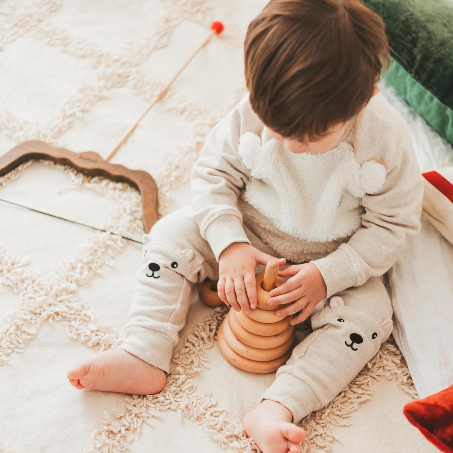 BUSY PUZZLE Ring Wooden Stacking Toy Montessori Wooden Pyramid Gifts for Toddlers Natural Baby Toy Pyramid Handcrafted Toy for 1 Year Old