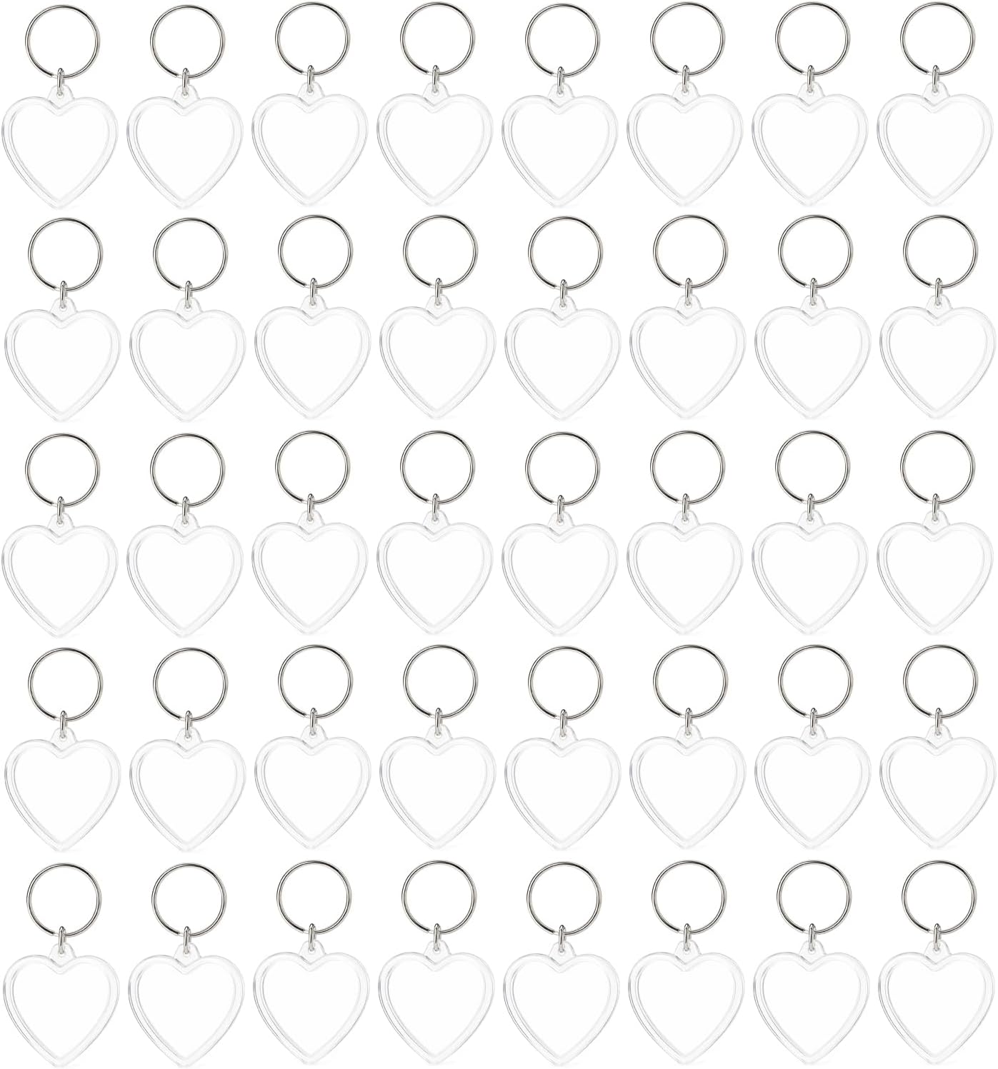 40Packs 3.5cm x 5cm Clear Heart-Shaped Acrylic Photo Keychain Frame Mini Key Ring Picture Holder DIY Insert Keyring for Personalized Gifts, Souvenirs, Wedding Favors