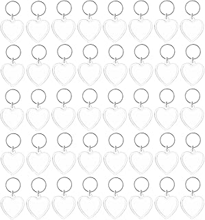 40Packs 3.5cm x 5cm Clear Heart-Shaped Acrylic Photo Keychain Frame Mini Key Ring Picture Holder DIY Insert Keyring for Personalized Gifts, Souvenirs, Wedding Favors