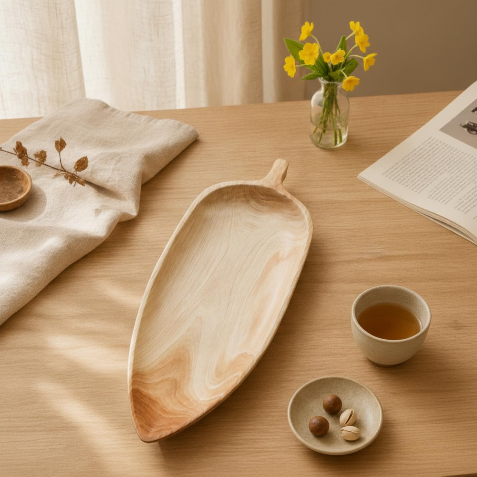 Bandeja de Madera Bandeja para Servir Plato de Servicio Decorativa Fuente para Aperitivos de con Visible y Textura Pulida Adecuada para Té Refrigerios y en Comedor Cocina Sala 45x16x4cm