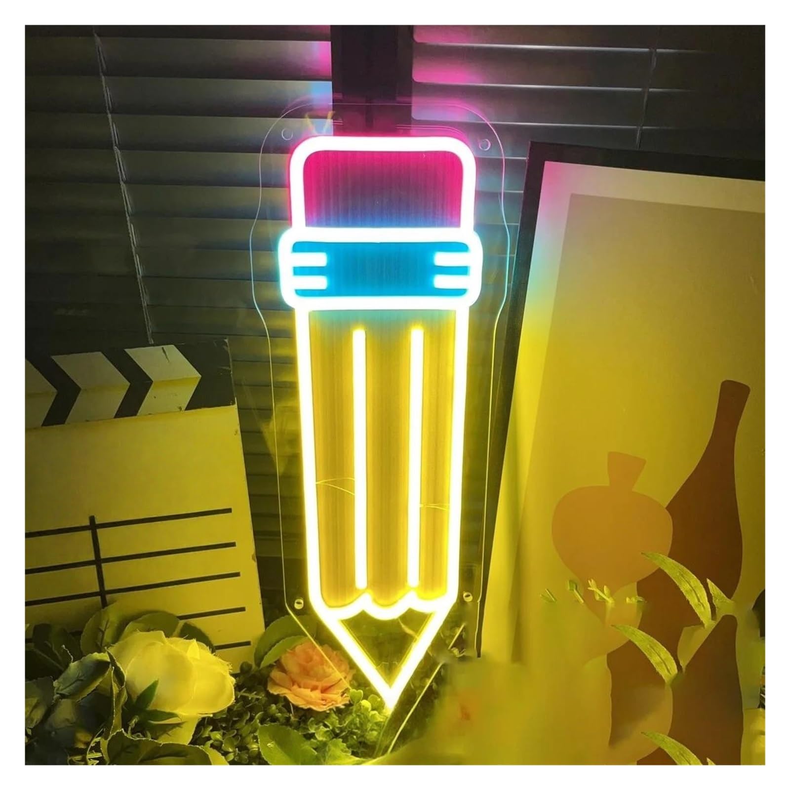 RONGCH Hanging Art Neon Signs Pencil Neon Sign Ruler Pencil Light Dimmable for Classroom Kid Room Dorm Wall Decor(45cm)