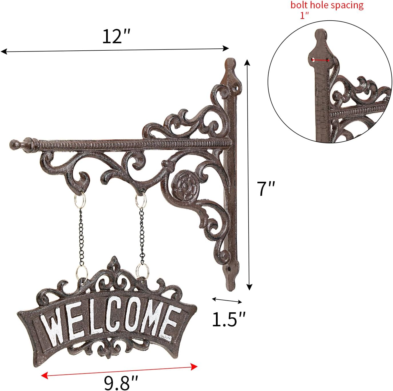 Sungmor Vintage Cast Iron Hanging Welcome Sign, Ornate Wall Bracket Hanger Outdoor Welcome Plaues, Rustic Wall Mounted Front Door Hanging Sign, Decorative Garden Yard Sign