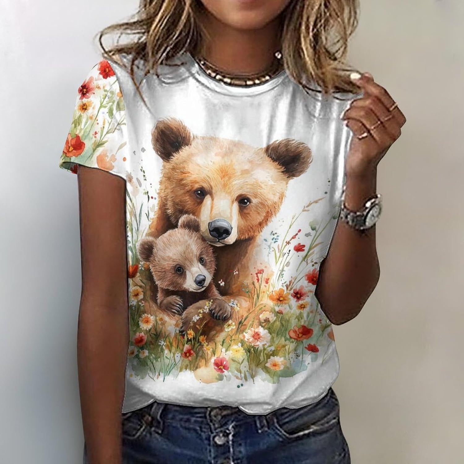 Mothers Day Shirt Animals Print Funny Casual Soft Comfy Short Sleeve Cotton Oversized Mama Daughter Matching Shirts - Image 2