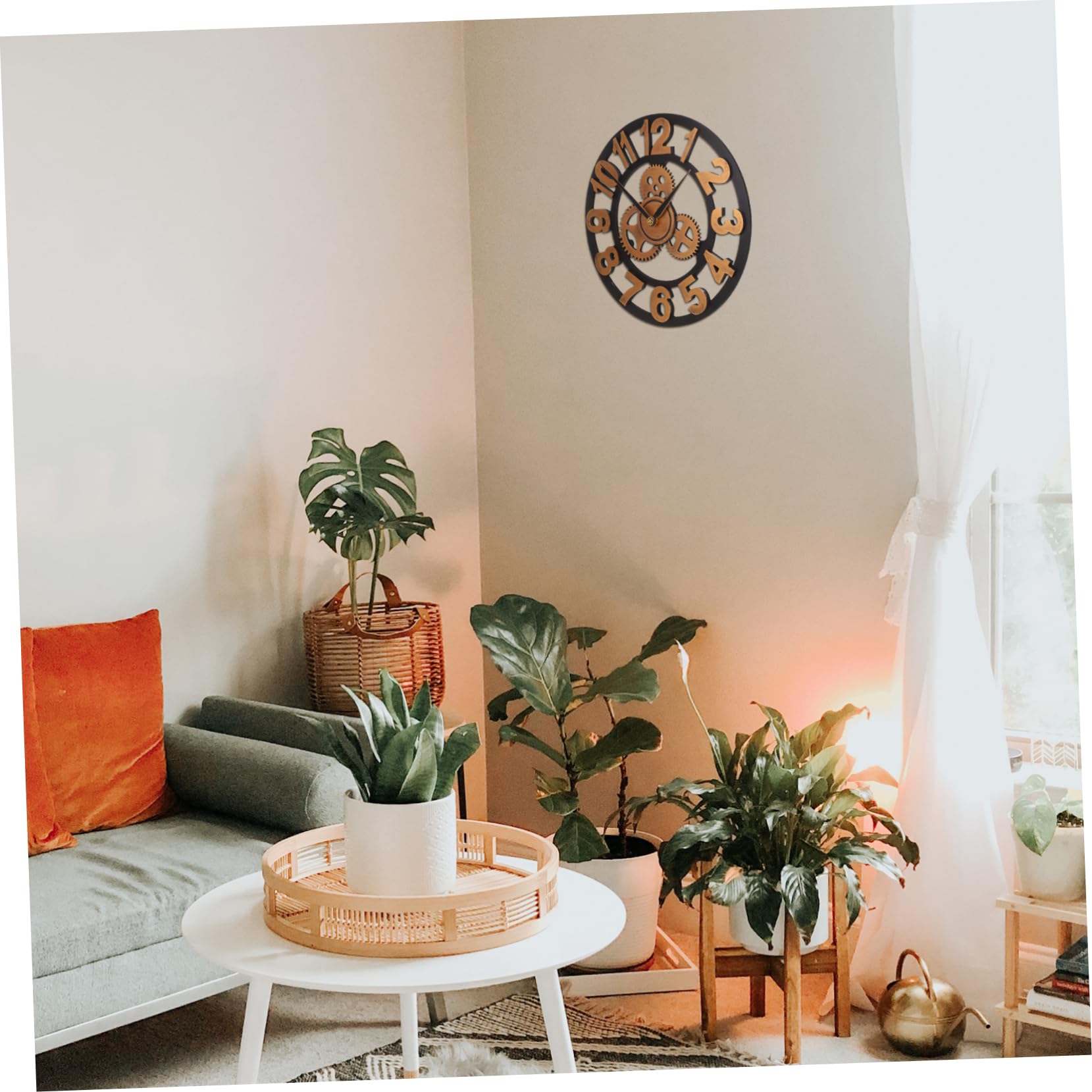 Cabilock Reloj de Pared Decorativo de Madera Engranajes, Silencioso Estilo Industrial Hogar Oficina, Adorno Colgante Moderno