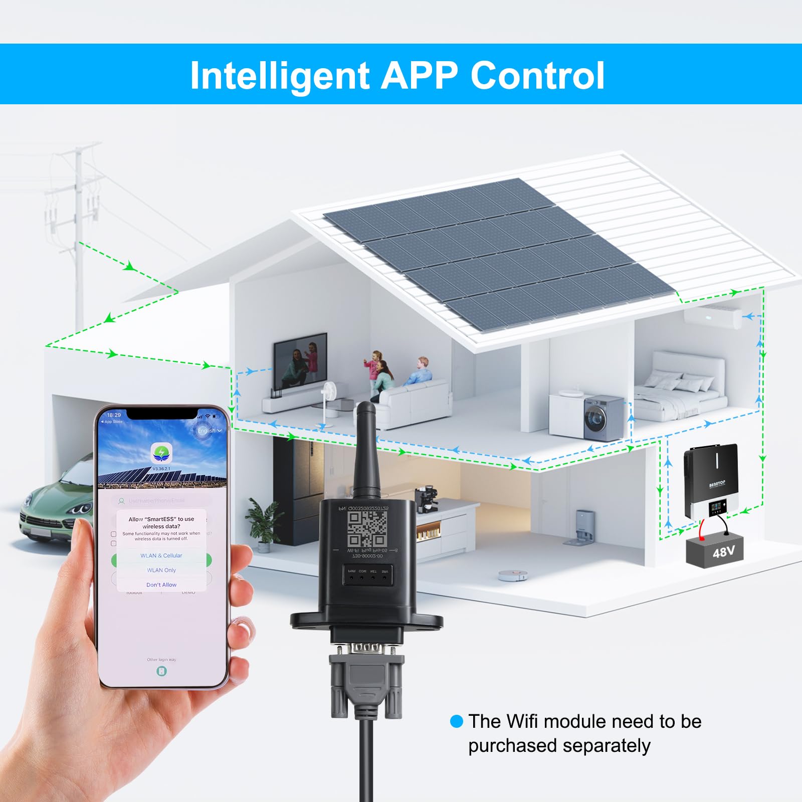 Hybrid Wechselrichter Reiner Sinus 5500W 48 V DC auf 220/230 V AC Solarwechselrichter PV Max.500V Avec Chargeur Solaire 120A MPPT für Netzunabhängige Blei-Säure-Lithium-Batterie