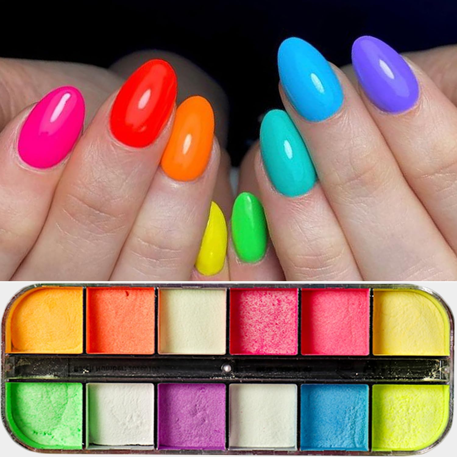 2 Colors/Box Luminous Chrome Nail Art Powder with 12 Pcs Sponge Sticks Glow in The Dark Nail Iridescent Pigment Fluorescent Neon Phosphor Glitter Dust for Nail DIY Decor