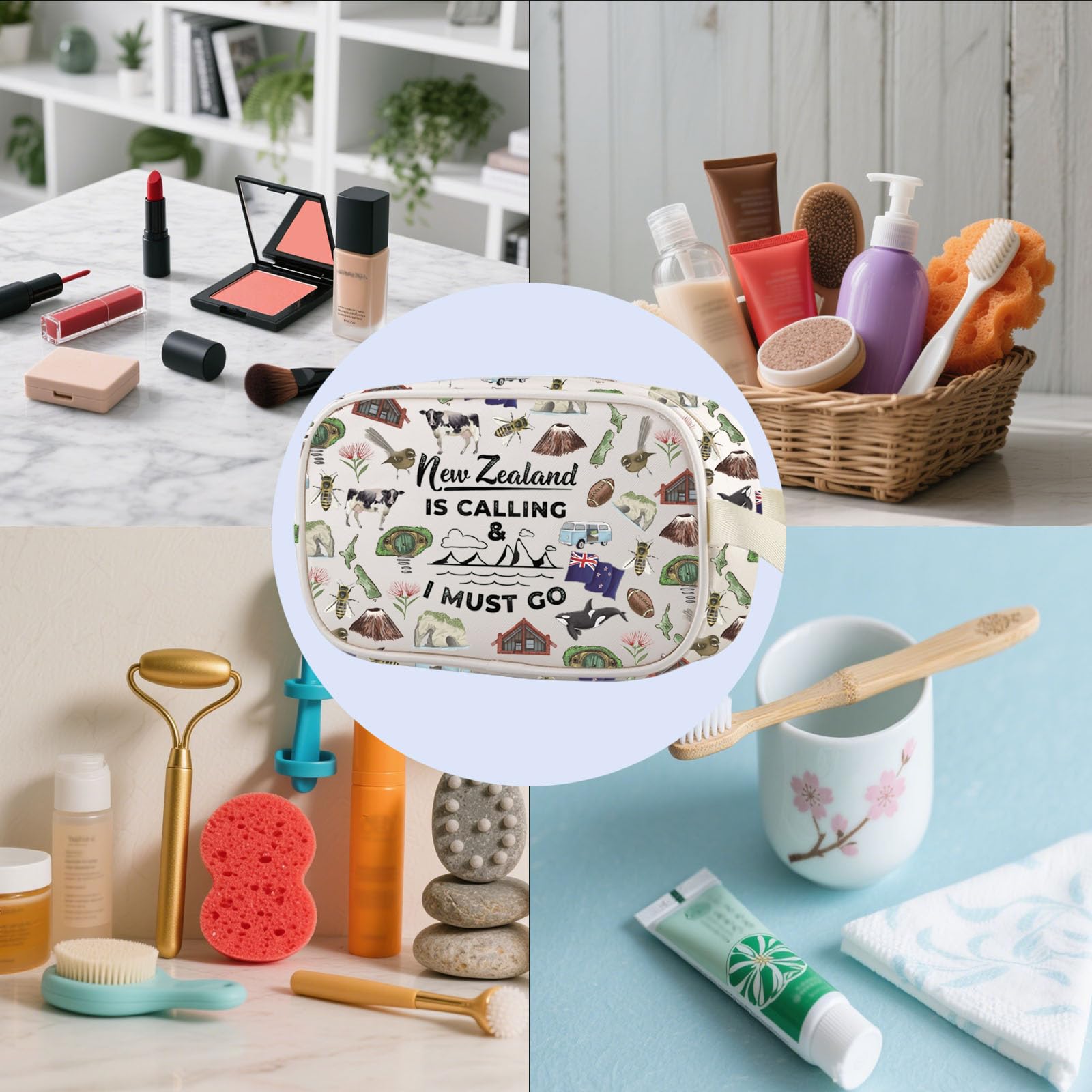 New Zealand Inspired Gift New Zealand Lover Cosmetic Bag Summer Vacation Makeup Zipper Pouch (New Zealand mb UK) - Image 3