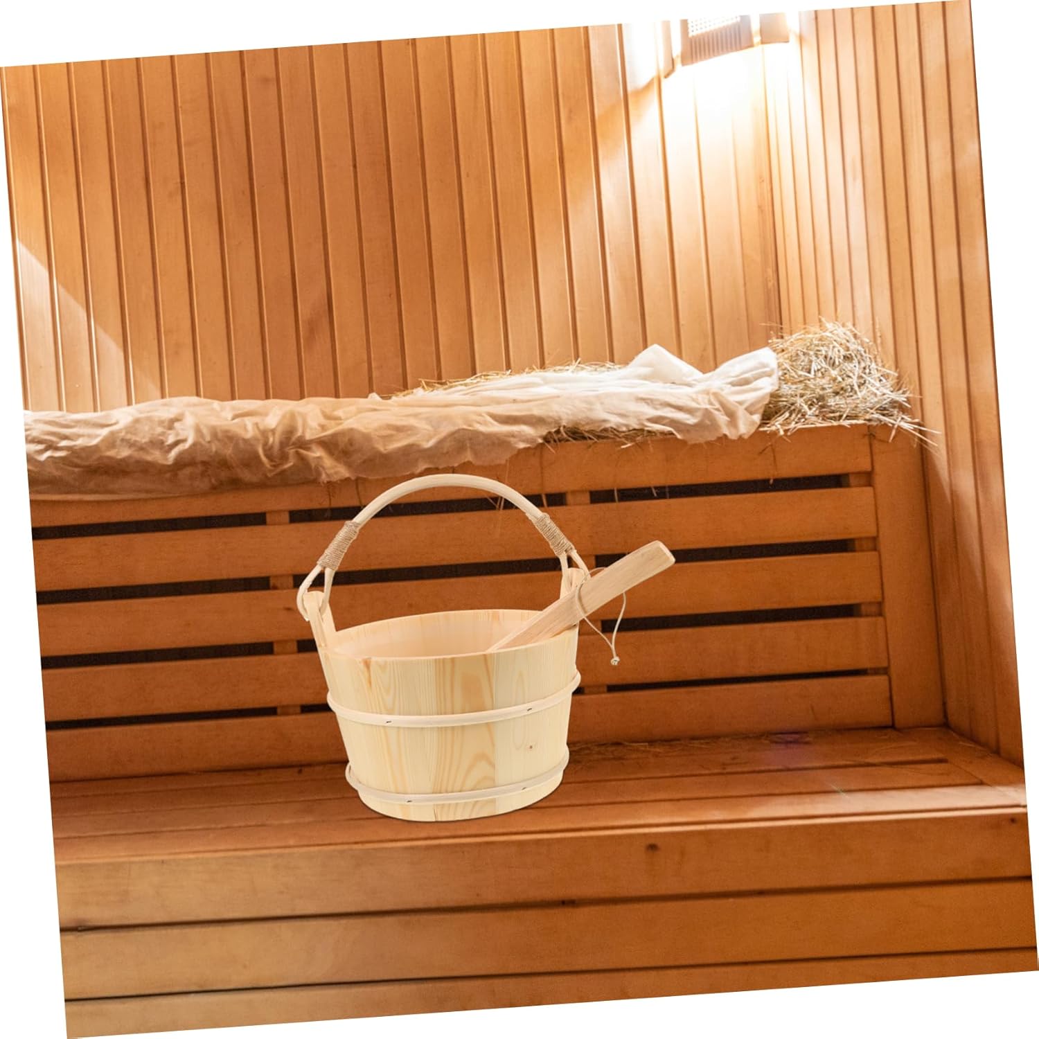 HANABASS Wooden Ladle Set Sauna Bucket and Spoon for Spa Bathing Barrel Sauna Accessory