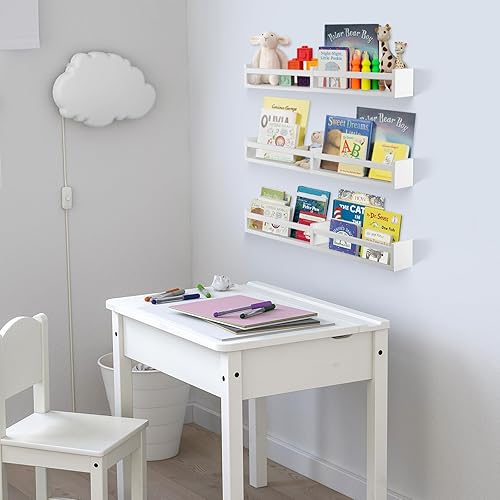 Miniatura 7 de Juego de 3 estantes de 32 pulgadas para guardería, estantes de libros para pared de estantería, estantes de pared para niños, estante organizador de