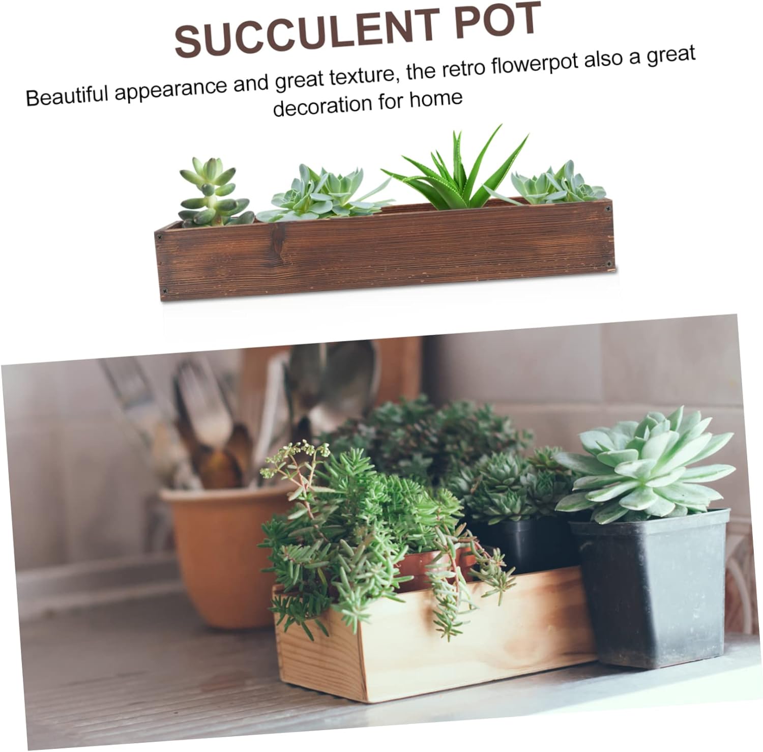 Sosoport Unique Pots for Succulents Wooden Flower Pot Plant Container for Outdoor Balcony Indoor Decor
