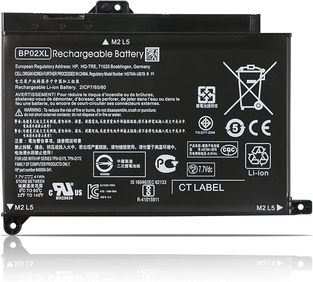 ANTIEE BP02XL 849909-850 Battery for HP Pavilion Notebook PC 15 15-AU000 15-AU010WM 15-AU018WM 15-AU020WM 15-AU062NR 15-AU123CL 15z-AW000 TPN-Q172 849569-421 849569-542 7.7V 41Wh