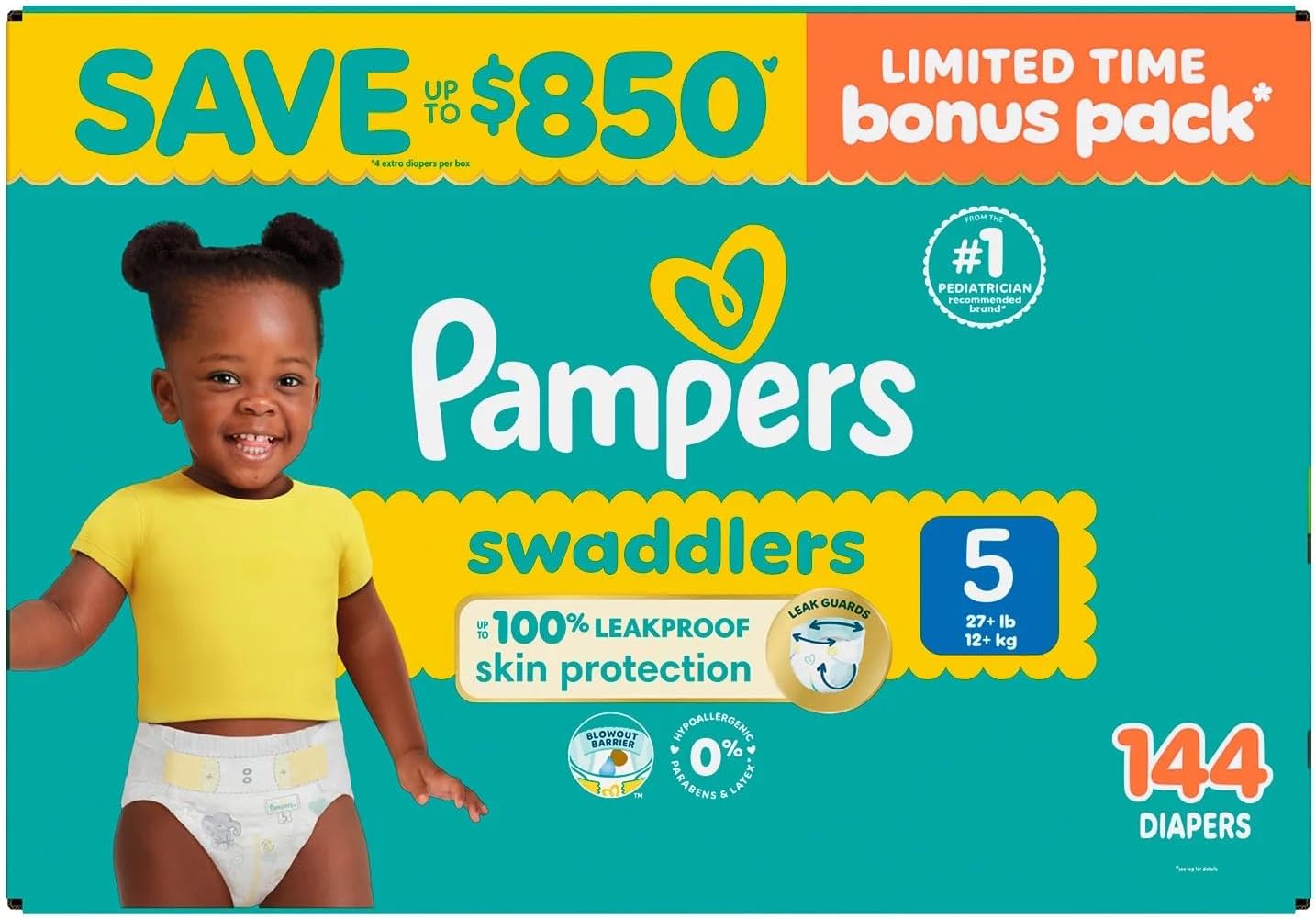 Pampers Swaddlers Diapers, Size 5 (144 Count)