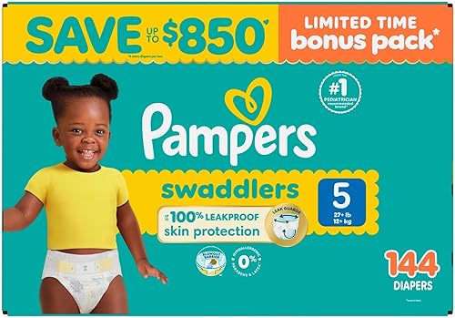 Pampers Pañales Swaddlers, talla 5 (más de 27 libras), 128 unidades